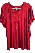 NWT LULAROE 3XL Solid Cranberry Red Remi V-neck Tulip Sleeve Top