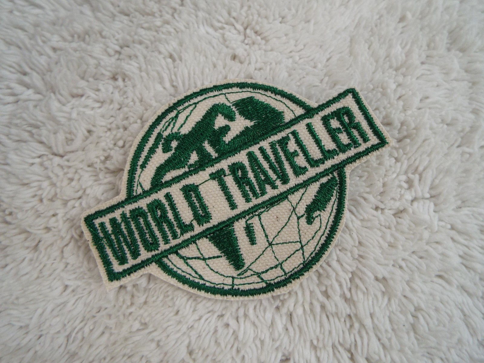 Green Beige World Traveller 3-1/2" Embroidery Iron-on Patch (E6)