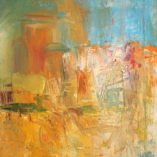 Vintage oil painting expressionist cityscape landscape