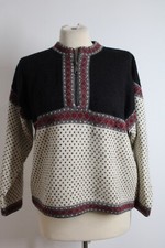 Vtg Alpaca Imports S Black Ivory Fair Isle 1/4 Zip Pullover Sweater Peru Flaws