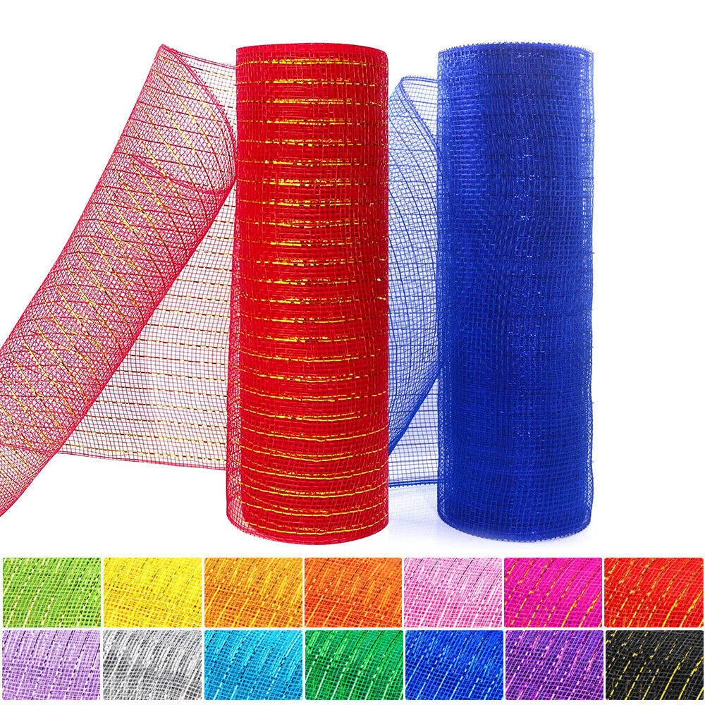 10 Yards Deco Mesh Wrap Ribbon Metallic Mesh Wreath Ribbon Supplies for  Crafts