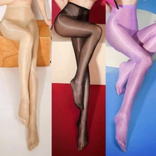 Crotchless Glossy Stocking Thigh High Nylon Shiny Sheer Pantyhose