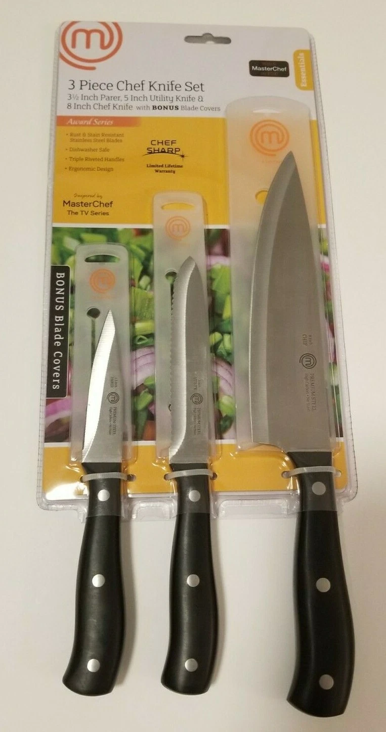 MasterChef Essentials 3-Piece KNIFE 8" Chef 5" Utility 3.5" Paring Triple Rivet