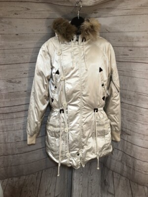 Ralph Lauren Women's Ivory Puffer Jacket Hooded Dyed Lamb Size M Medium