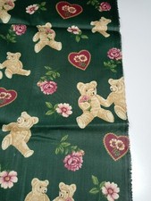 Springs Industries Fabric Dark Green Teddy Bears/Hearts-100 Cotton-20" x 44"