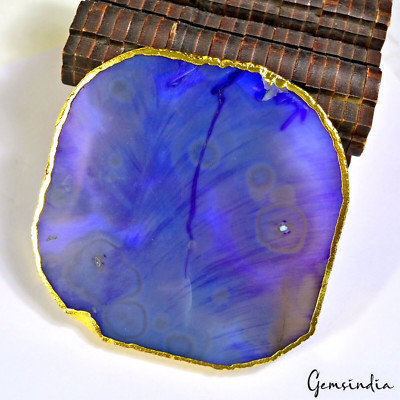 830 Cts Natural Nice Blue Onyx Slice Agate Stalactite Fancy Shape Gemstone 100mm