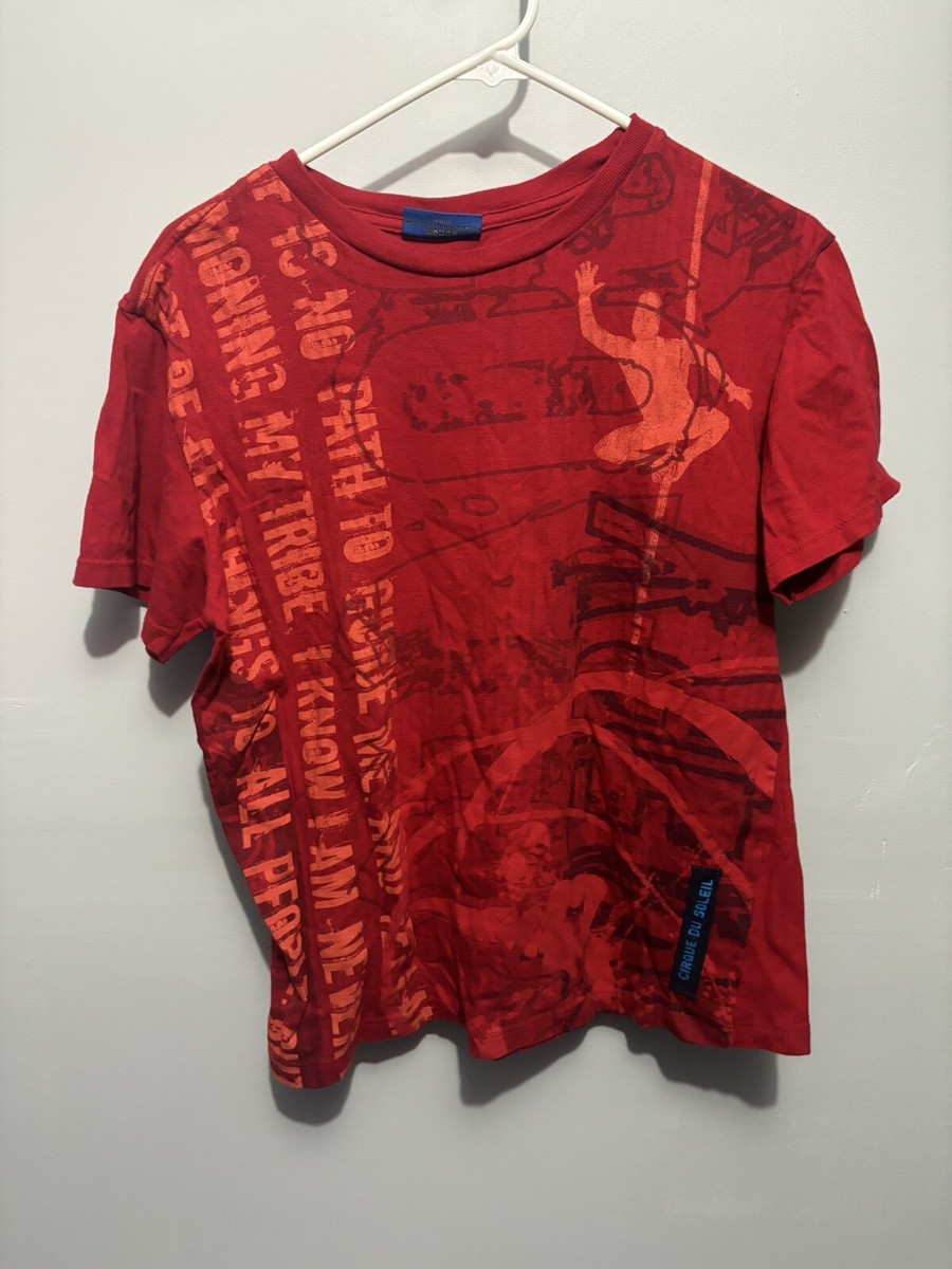 Vintage Cirque Du Soleil XL Red All Over Front Tee With Patch Logo 