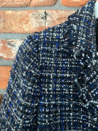 A804 ZARA MUJER AZUL MARINO TWEED DESHILACHADO EMBELLECIDO BLAZER ABRIGO CHAQUETA GRANDE - L - Imagen 9 de 11