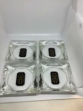 MCM ashtray Set 4 Black & Gold Infinity design Ashtray Glass Square Design 3.5”