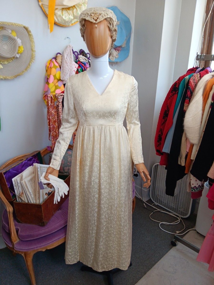 VTG 1950's/60's Silk Taffeta Handmade Small Label Gown Ivory Cream Empire  Waist