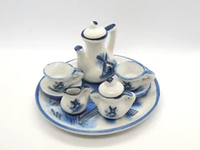 Dollhouse Miniature Tea Set Blue Windmill Service for 2 10 pc.