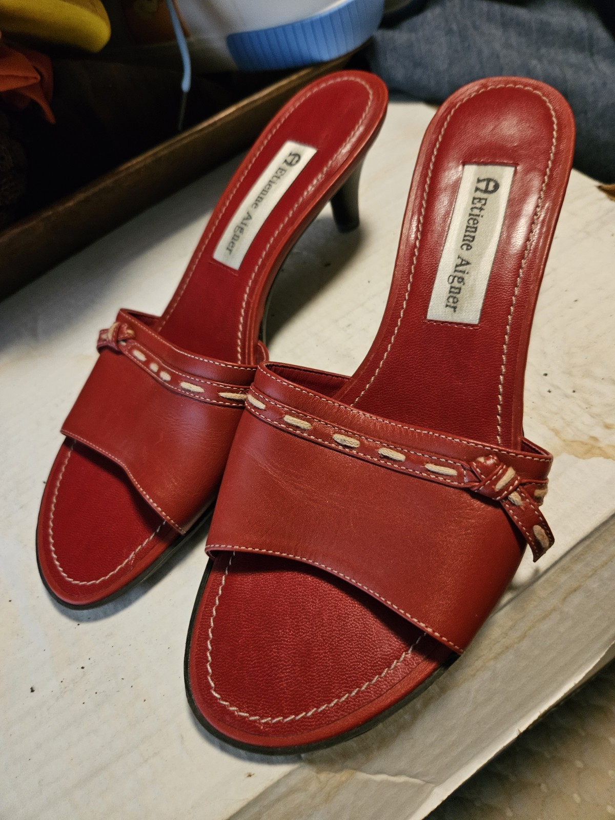 Etienne Aigner Red Slide Sandals Sz 8M