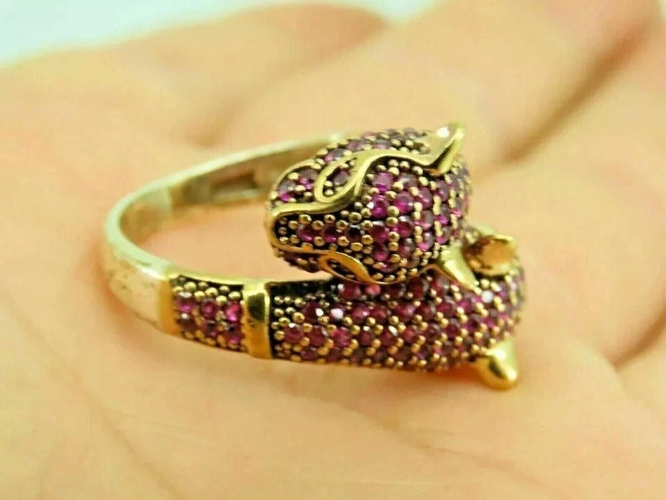 2Ct Round Cut Lab-Created Ruby Men's Hip Hop Bypass Ring 14k Yellow Gold Plated - Image 4 of 4