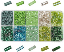 3000 Pcs 10 Colors Glass Bugle Beads, Green Series Screwy Bugle Beads Long Tube