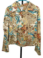 Chico's Satin Silk Blend Metallic Embroidered Artsy Jacket - Chico's 1 Medium 