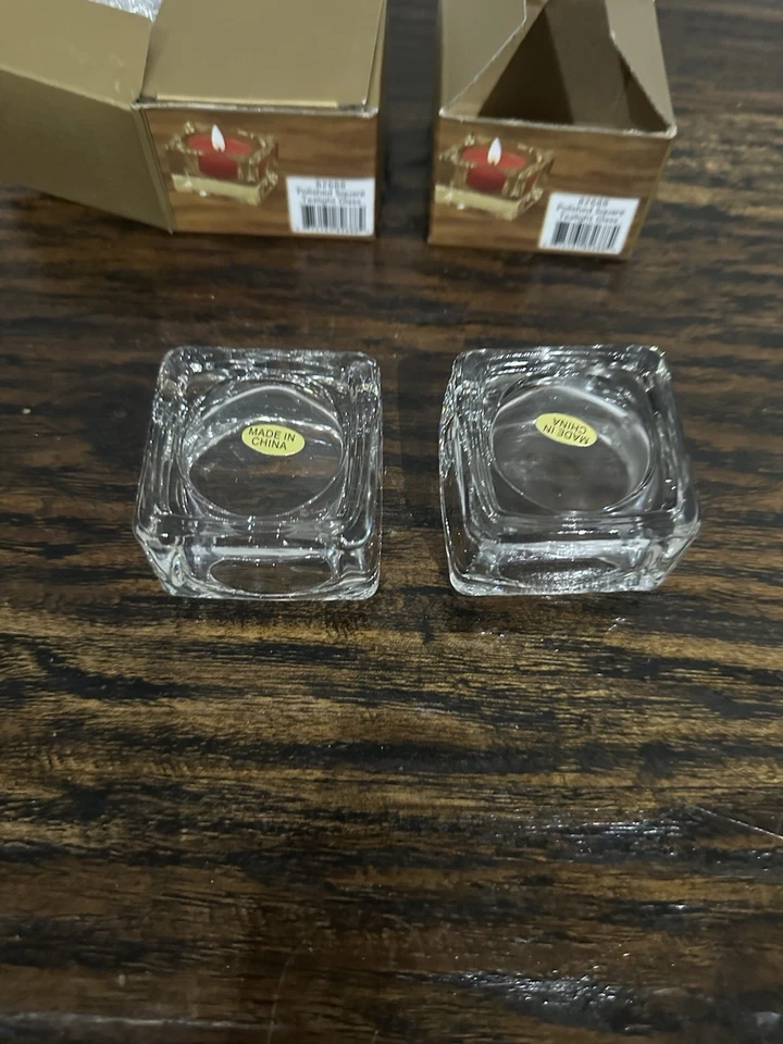 Candelabros votivos cuadrados de vidrio pulido transparente Gold Canyon 2 piezas Foto 2 de 4