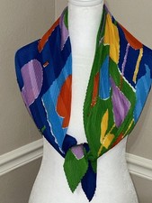Vintage SYMPHONY Bold Colorful Pleated Diamond Tulips Floral Scarf 49"x38"