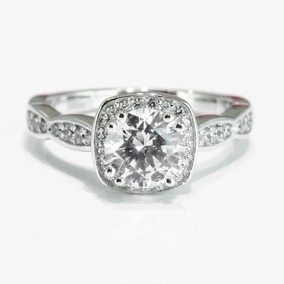 3Ct Round  Cut Real Moissanite Women's Engagement Ring 14k White Gold Plated