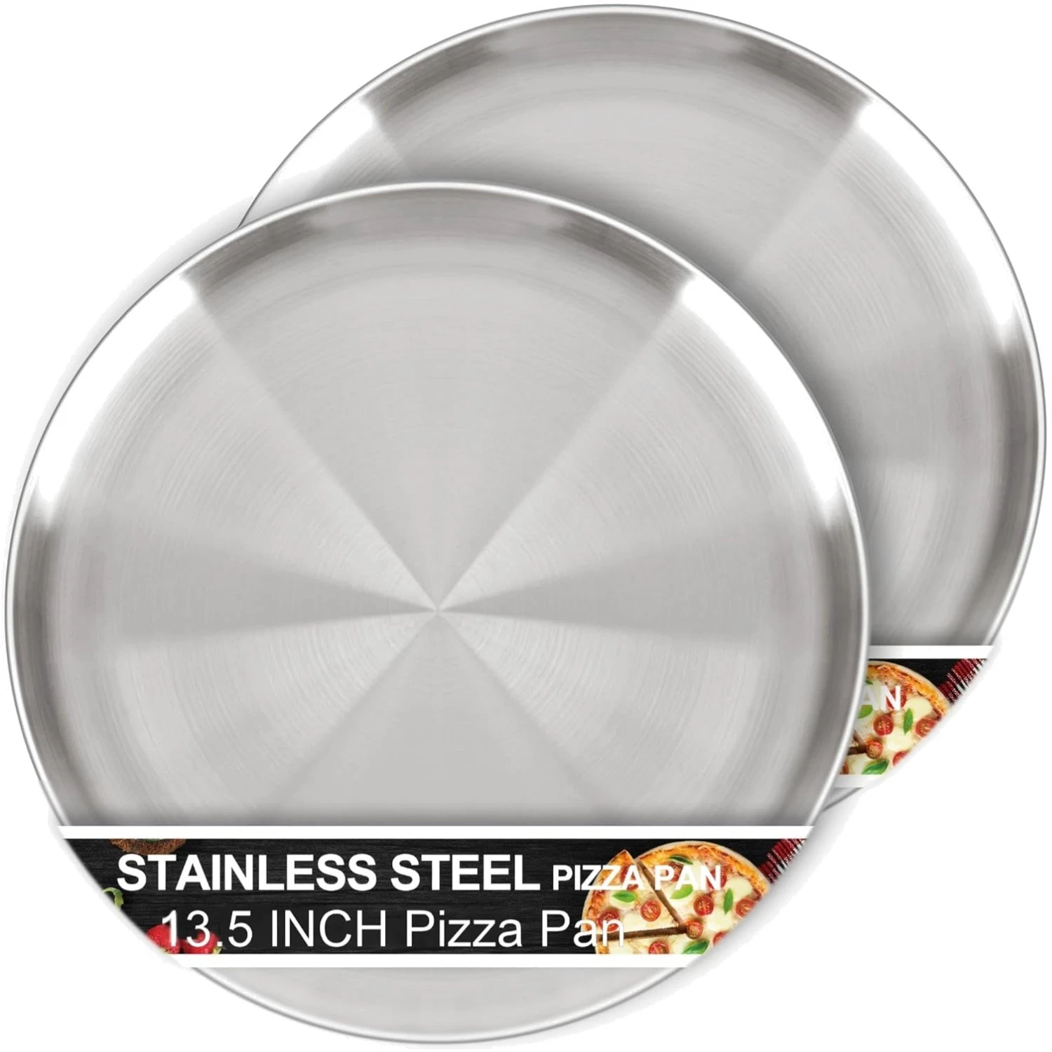 13½" Pizza Pan Set of 2, Non-Stick Stainless Steel Round Pans for Baking Pizza,
