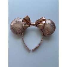 Disney Parks Minnie Mouse Rose Gold Sequin Ears Headband Metallic Bow Accessory