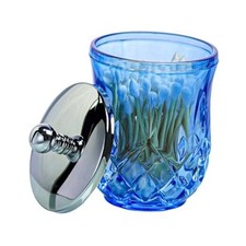 10Oz Round Qtip Holder Thick Glass Apothecary Jars for Bathroom Round Blue 