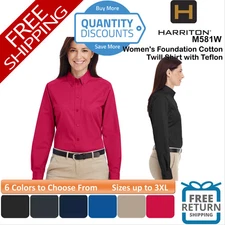 🔥 Harriton Women Foundation Cotton Twill Shirt with Teflon Up To 3XL M581W