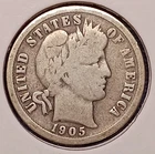 1905 BARBER DIME -- Good+ (G+)
