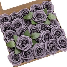 Realistic 25 Pcs UV Resistant Sage Purple Roses - Perfect for Decor  Events
