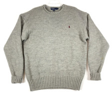 Vintage Polo Ralph Lauren Wool Sweater Mens XL Gray Red Pony Heavy Knit Crewneck