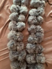 CEJON Rabbit Fur Pom Pom Blue Scarf Super Soft 72” Long Rare Vintage Never Worn