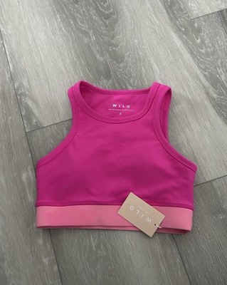NWT WILO Womens 2-Tone Pink Micro Ribbed Sports Top / Sports Bra w/Pads Size S