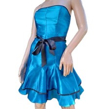 VTG Jessica McClintock Gunne Sax 3 XS Aqua 90s Y2K Satin Dress Prom Bow