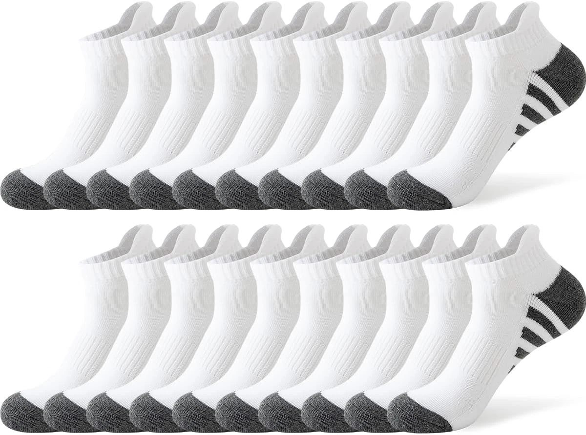JOYNÉE 10 Pairs Mens Athletic Running Ankle Socks Men Large, White(10 Pairs)