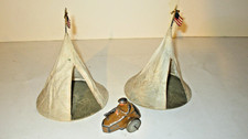 Vintage Barclay Manoil WWII Soldier in Sidecar 2 Tents w/metal flags