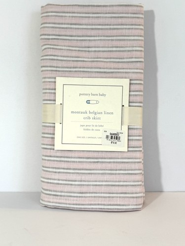 Falda Cuna Pottery Barn Baby Montauk Belga de Lino Nueva con Etiquetas Rosa Gris Blanco $79 - Imagen 1 de 7