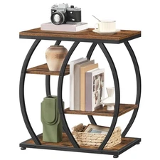 Industrial End Table, 4 Tier End Table with Storage Shelves, Small Side Table...