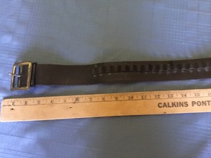 Vintage Small Caliber Ammunition Black Leather Belt Ammunition Holder , 46" Long