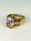 Sterling Silver Vermeil Bold Ring with Light Pink Gemstone Size 10 Stamped 925