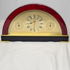 Bulova Seabury Desk Shelf Mantel Clock B2980 A2 Hygrometer Thermometer Mahogany