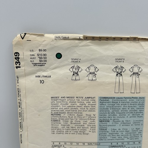 Vogue 1349 Ralph Lauren Misses & Petite Jumpsuit Sewing Pattern Size 10 - Picture 2 of 7