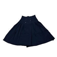 VINTAGE Escada Skirt Womens 42 Navy High Waist Pleated Button Virgin Wool 90s