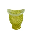 Vintage Fenton Topaz Opalescent Hobnail Vaseline Glass Vase 3.5 inch Glows