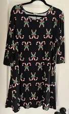 Christmas Dress; Candy Cane and Bows XL Dress With Pockets; Pullover; Yelete