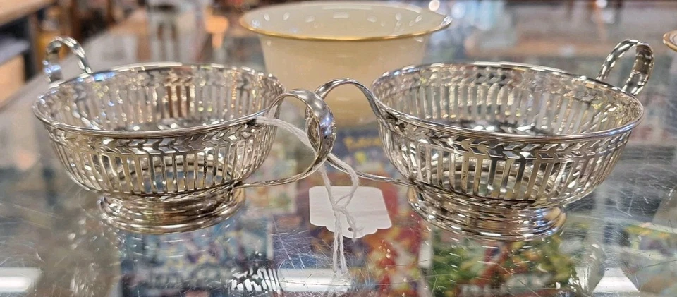 2 soportes para caldo sorbete de plata esterlina Watson de doble mango con cuencos Lenox Foto 2 de 4