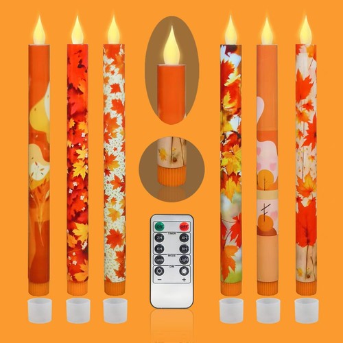 Fall Led Candles Fall LED Flameless Taper Candles Set with Remote, Fall Maple Leaf ...