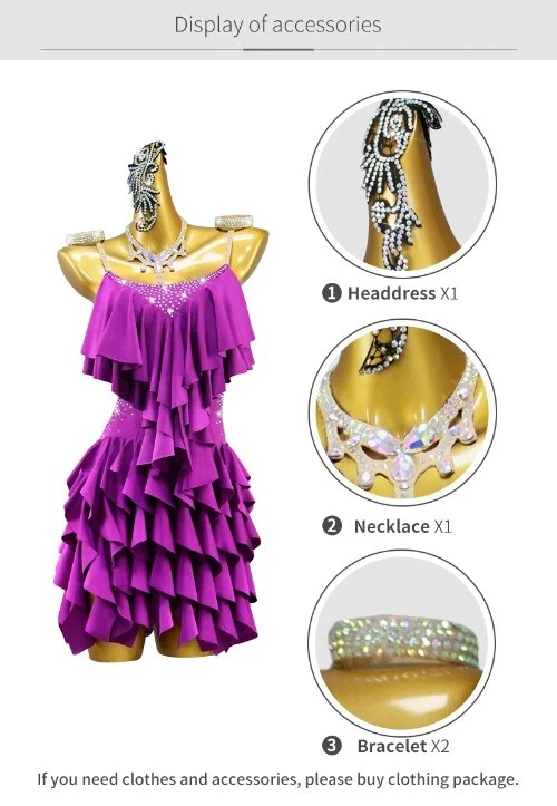 VETEMENTS Abito donna danza latina gonna costume palco danza abbigliamento pratica