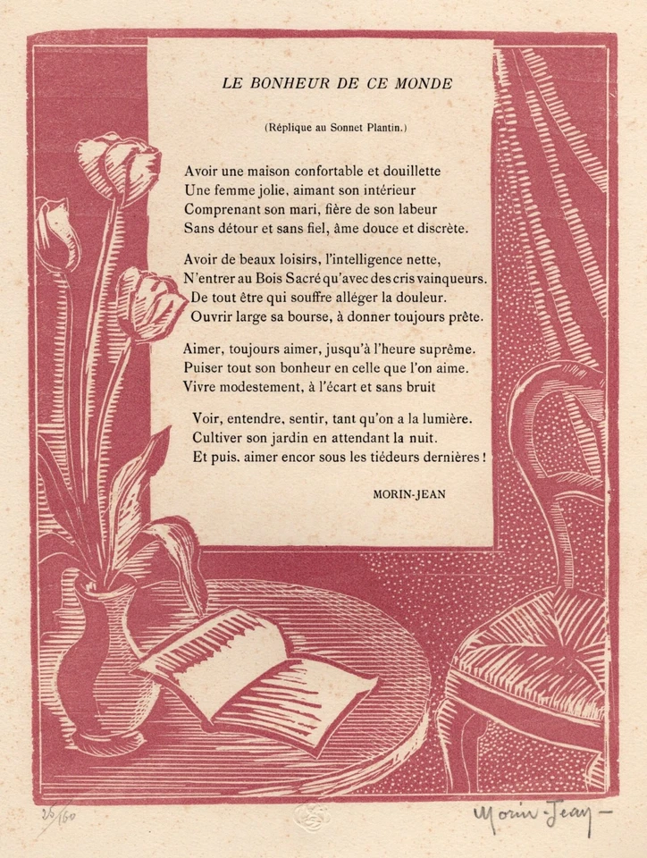 Morin-Jean / Le bonheur de ce monde / gravure sur bois originale signée - Photo 1/1