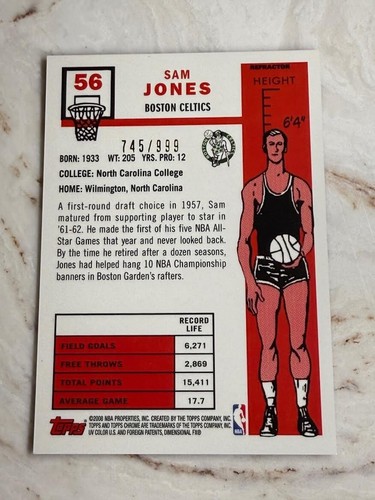 SAM JONES - 2008 TOPPS CHROME BASKETBALL #745/999 SCHEDA RIFRATTORE CROMATA - Foto 2 di 2