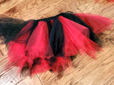 80's type Tutu Skirt Layered Tulle Petticoat Halloween Black/red crinoline XL