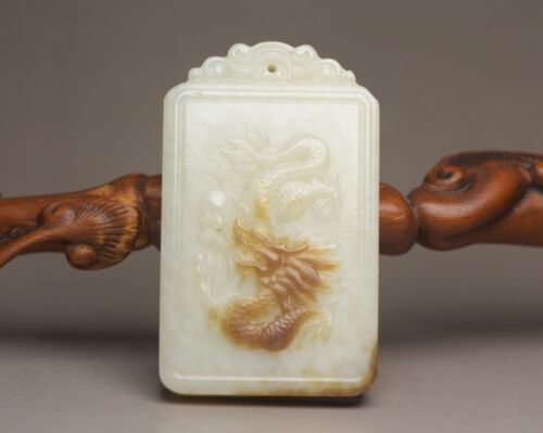 Chinese Natural Hetian Jade Carved Exquisite Dragon Statue Lucky Pendant Jewelry - Picture 1 of 9